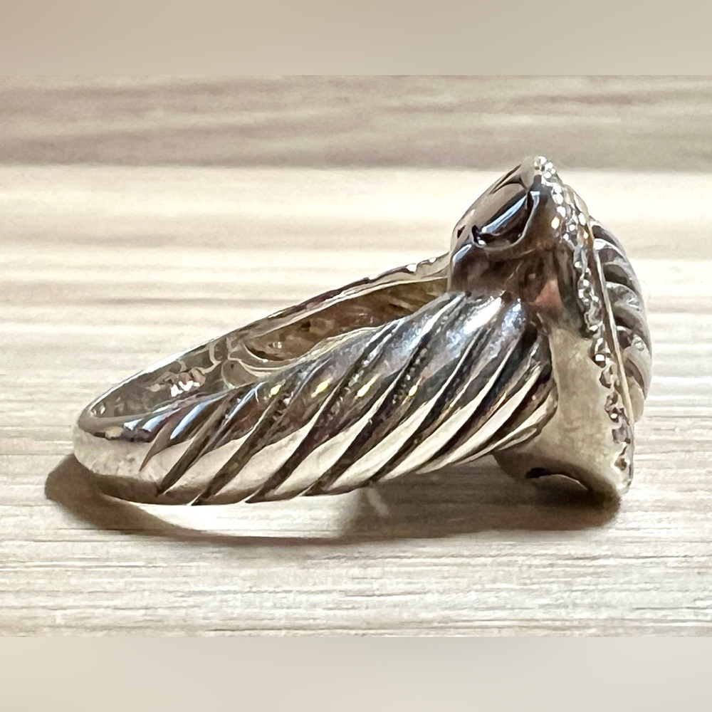 Designer Signed ATR Sterling Silver 14k Yellow Gold Diamond Cable Ring, Size 7 - Picture 5 of 11